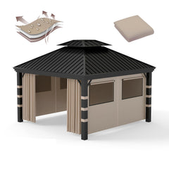Birodeko front view of four-panel gazebo curtains showing full coverage and privacy benefit