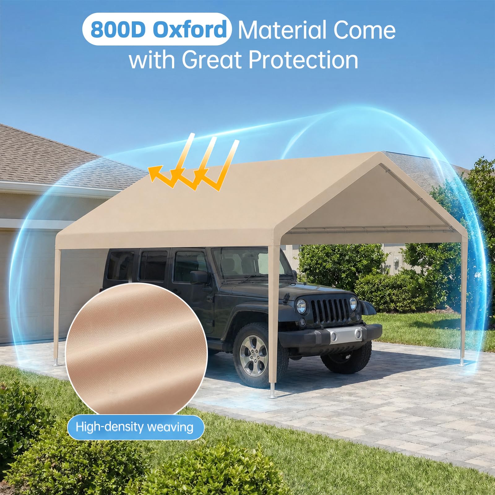 Birodeko canopy installed on a metal frame keeping vehicle dry and shaded