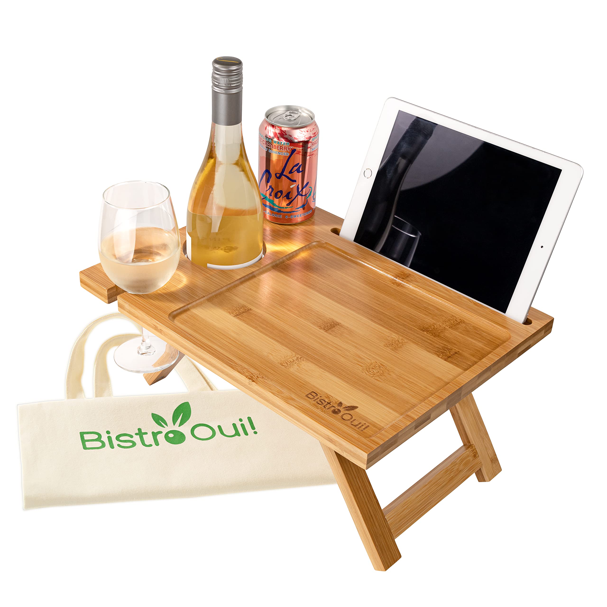 Bistro Oui! front view open showing bottle and glass stability