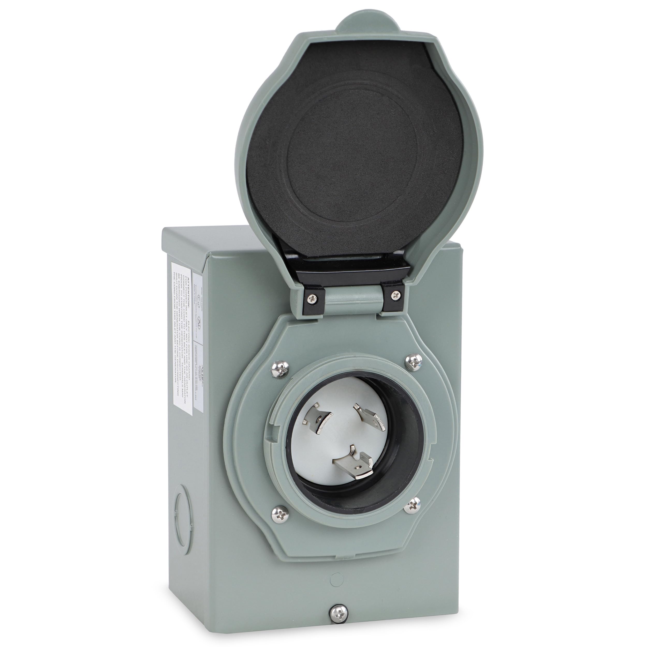 BISupply front view showing inlet box and three-prong receptacle for quick generator hookup