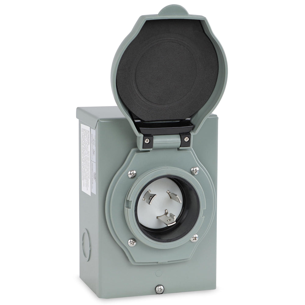 BISupply front view showing inlet box and three-prong receptacle for quick generator hookup