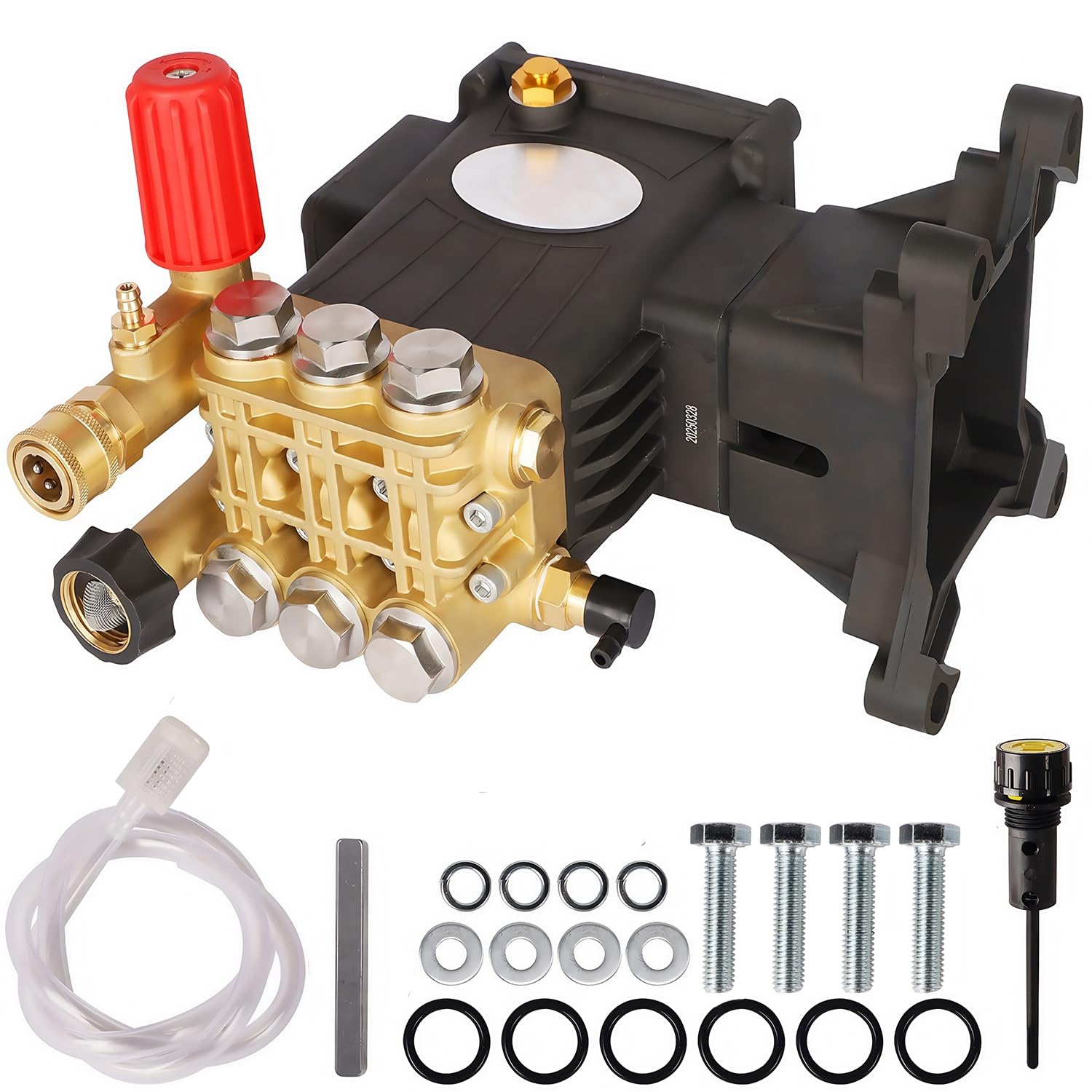 Biswing front assembly showing pump mounting and ports, durable replacement benefit