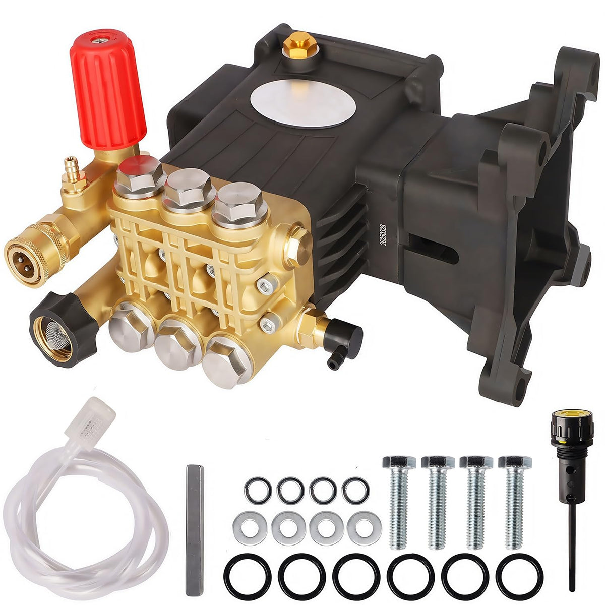 Biswing front assembly showing pump mounting and ports, durable replacement benefit