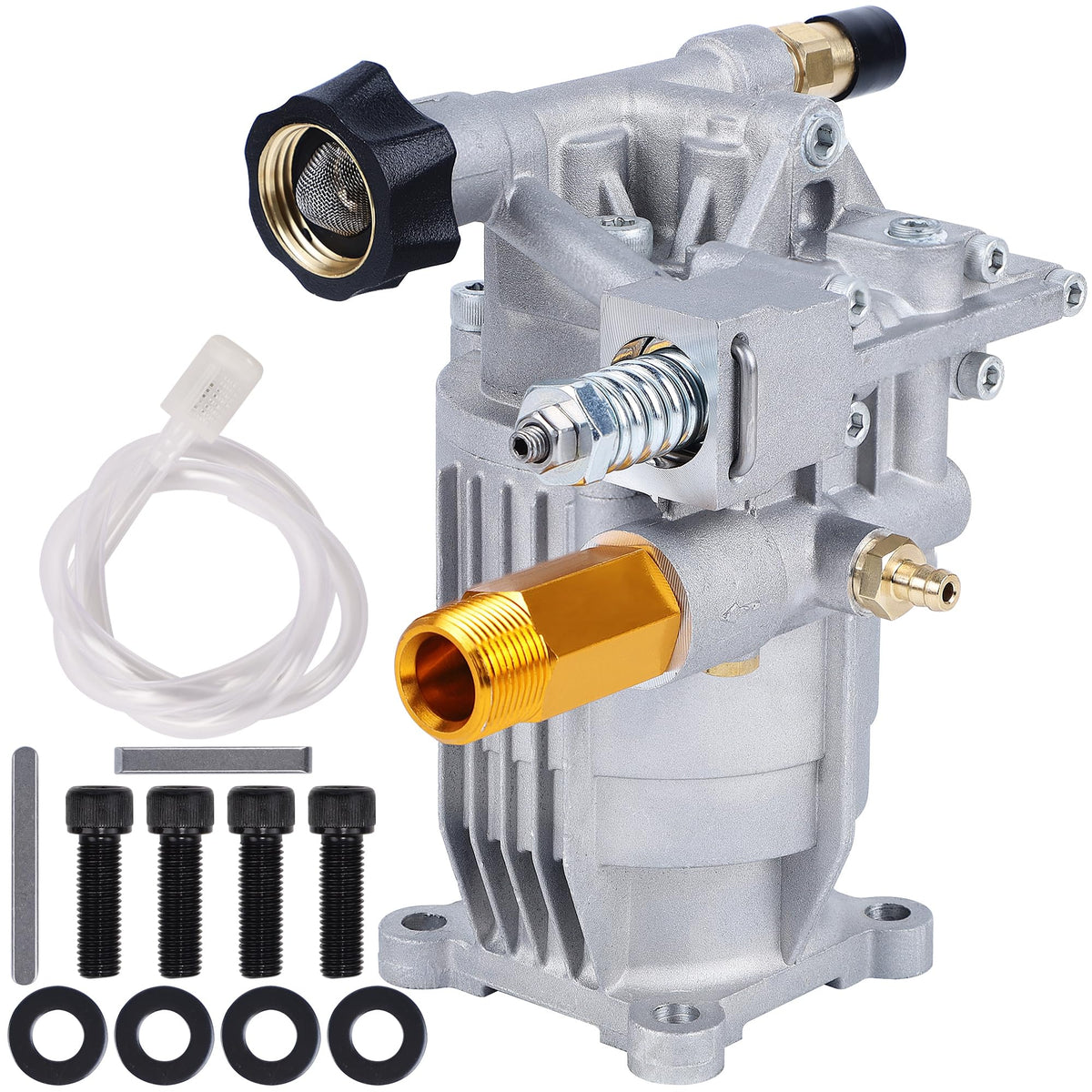 Biswing pump front view showing durable aluminum body and compact design benefit