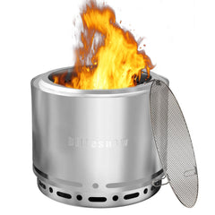 Bittesnew front view smoke-reducing fire pit showing clean design and benefit of less smoke