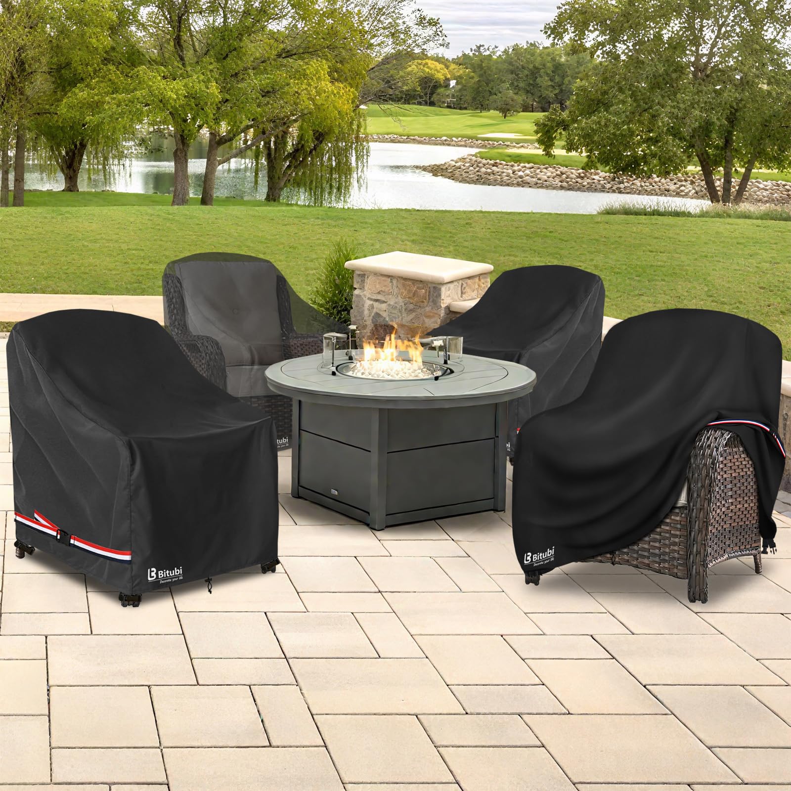 Bitubi covered Adirondack chair in outdoor setting protecting from rain
