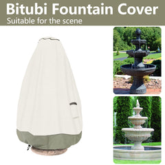 Bitubi cover installed on garden fountain, demonstrates weather protection