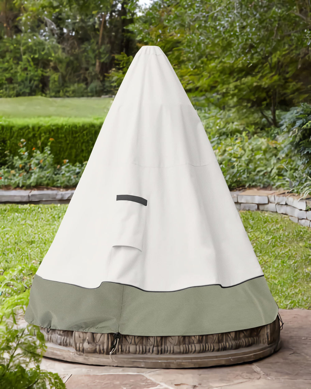 Bitubi fountain cover folded beside storage bag for easy compact storage benefit
