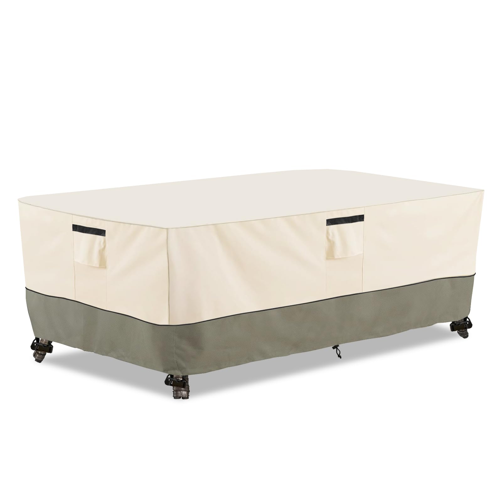 Bitubi front view of full beige table cover showing complete protection