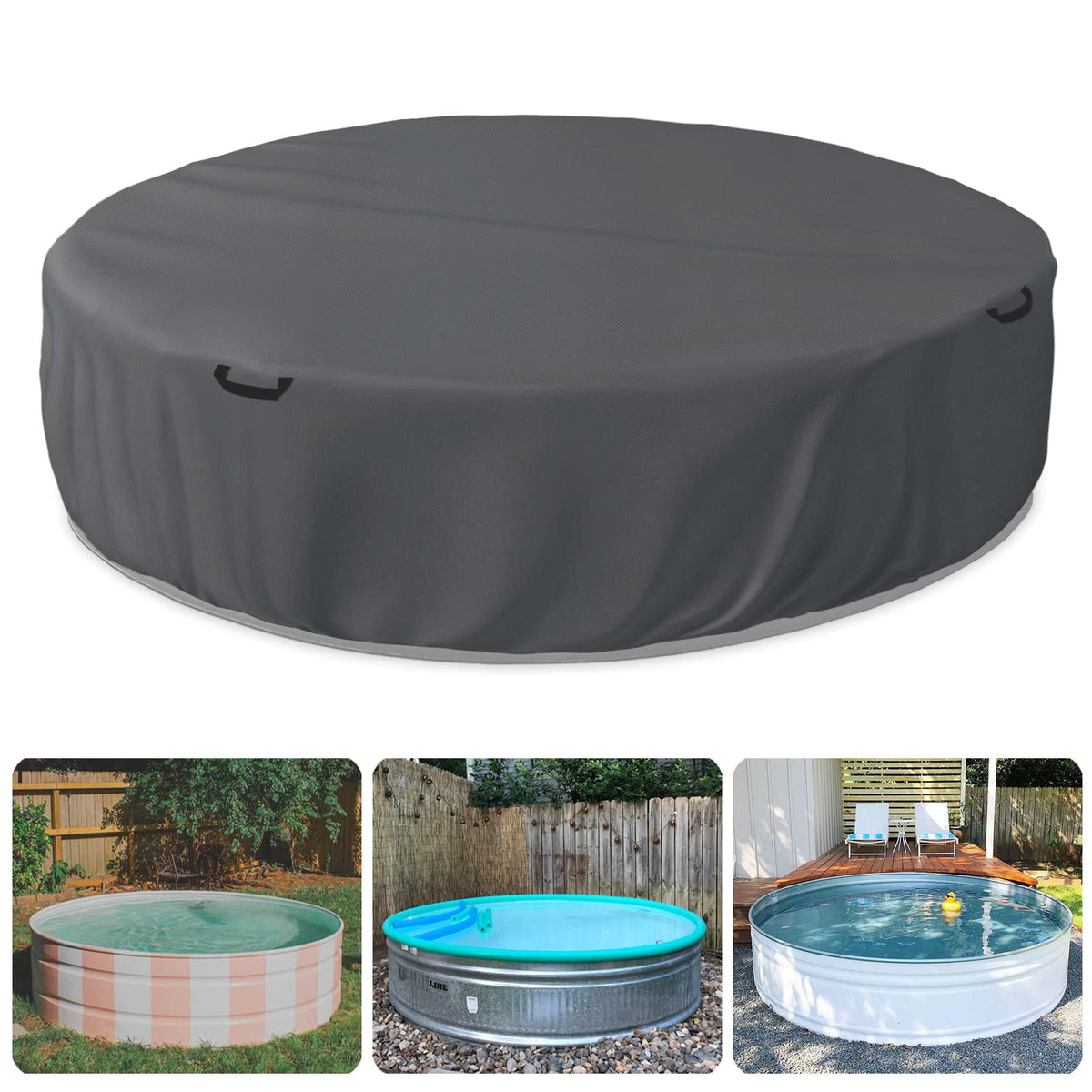 Bitubi front view of full‑coverage grey cover protecting round tank, preventing rust