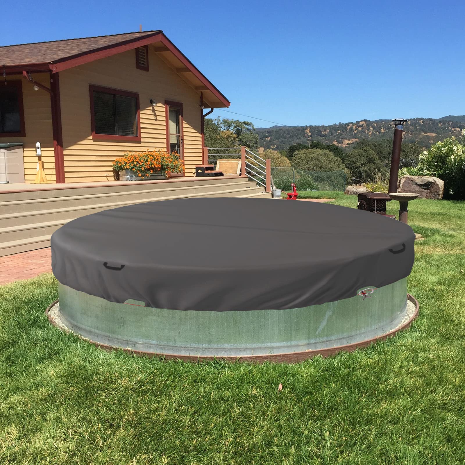 Bitubi cover in backyard setting reducing maintenance and debris