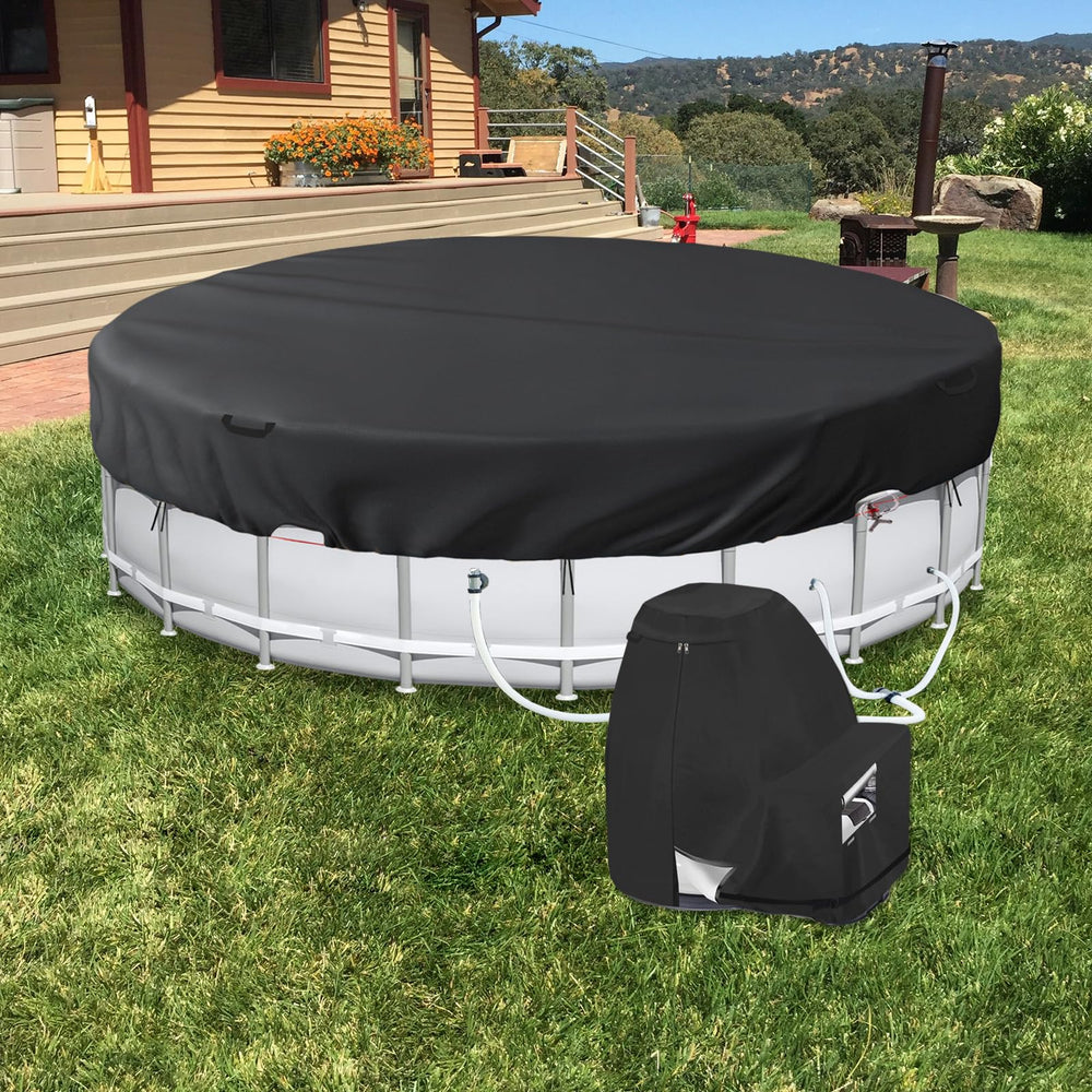 Bitubi cover installed on pump beside pool to protect from elements