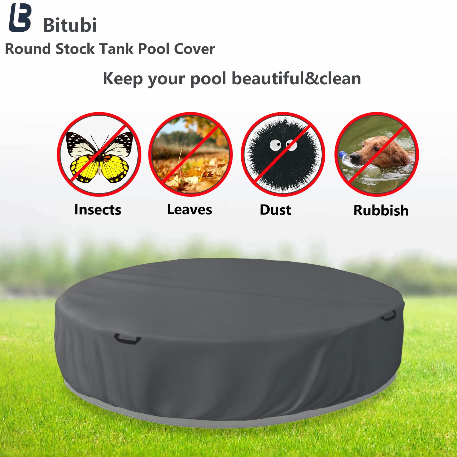 Bitubi cover installed on an 8ft round pool demonstrating waterproof protection benefit