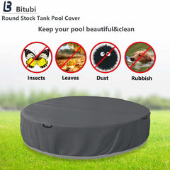 Bitubi cover installed on an 8ft round pool demonstrating waterproof protection benefit