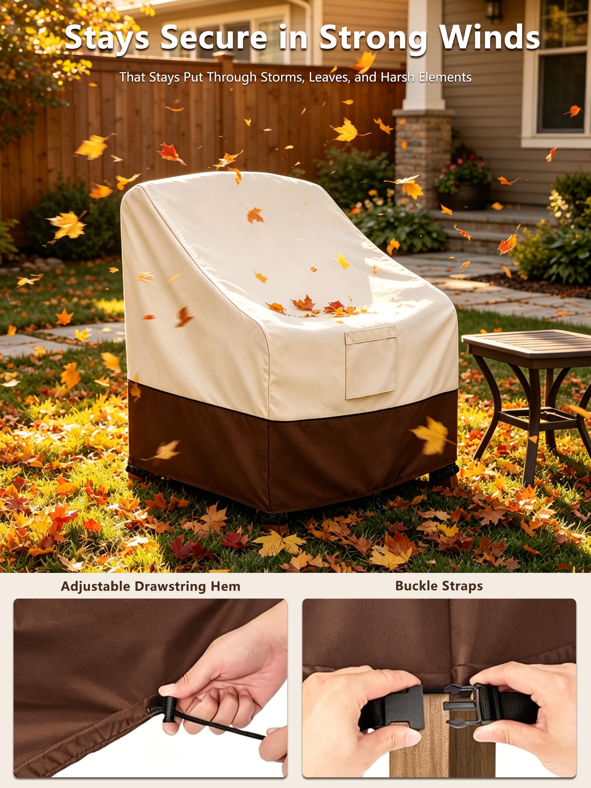 Bitubi cover beside chair for scale showing fit up to 32x35x36 inches