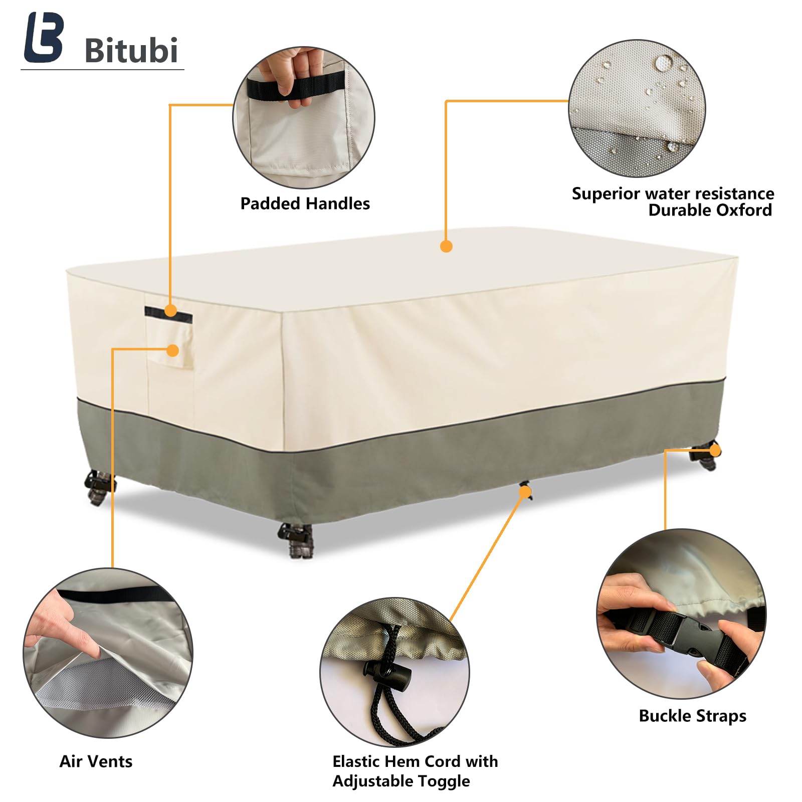 Bitubi cover on patio table demonstrating full weather protection