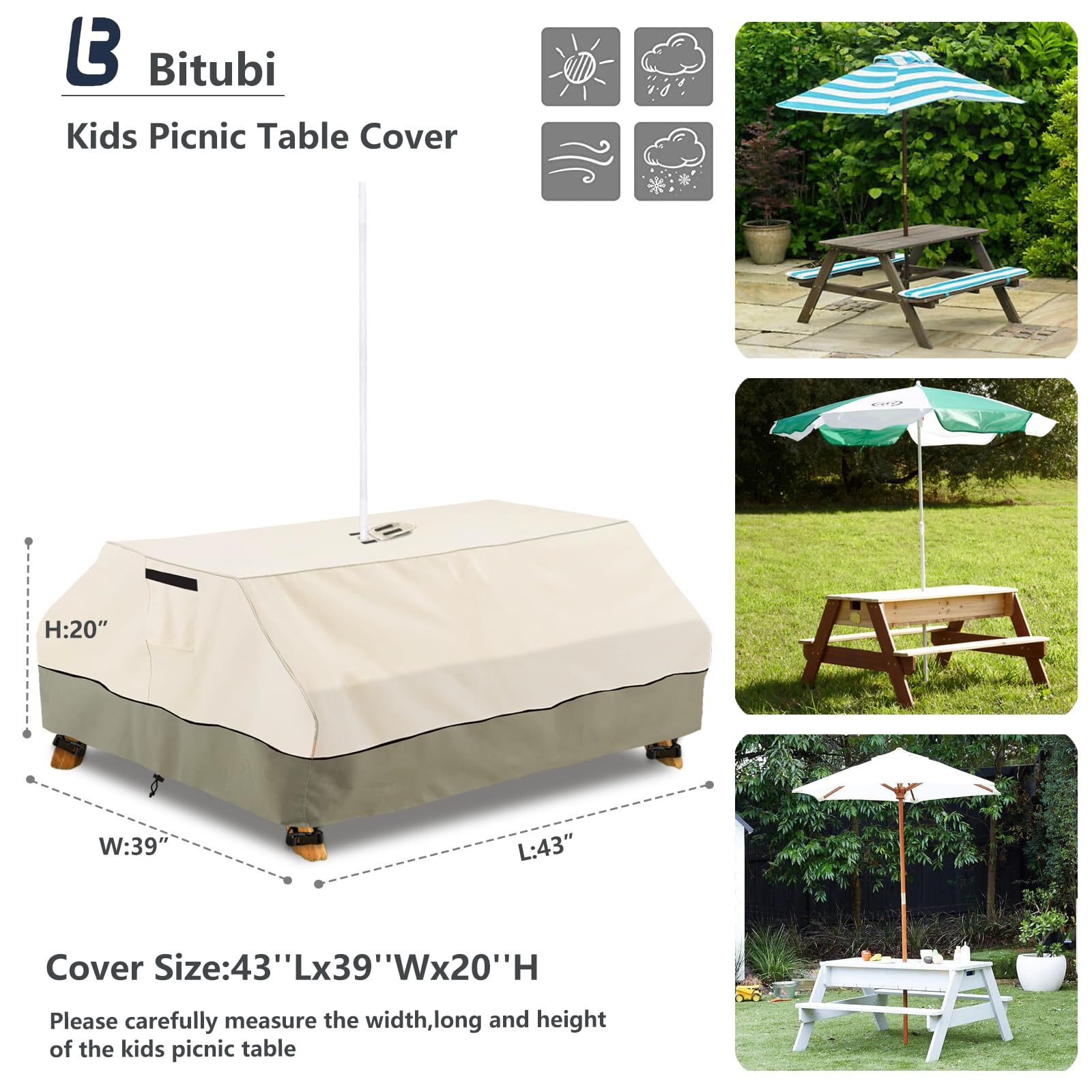 Bitubi umbrella hole detail with umbrella inserted for quick shade access