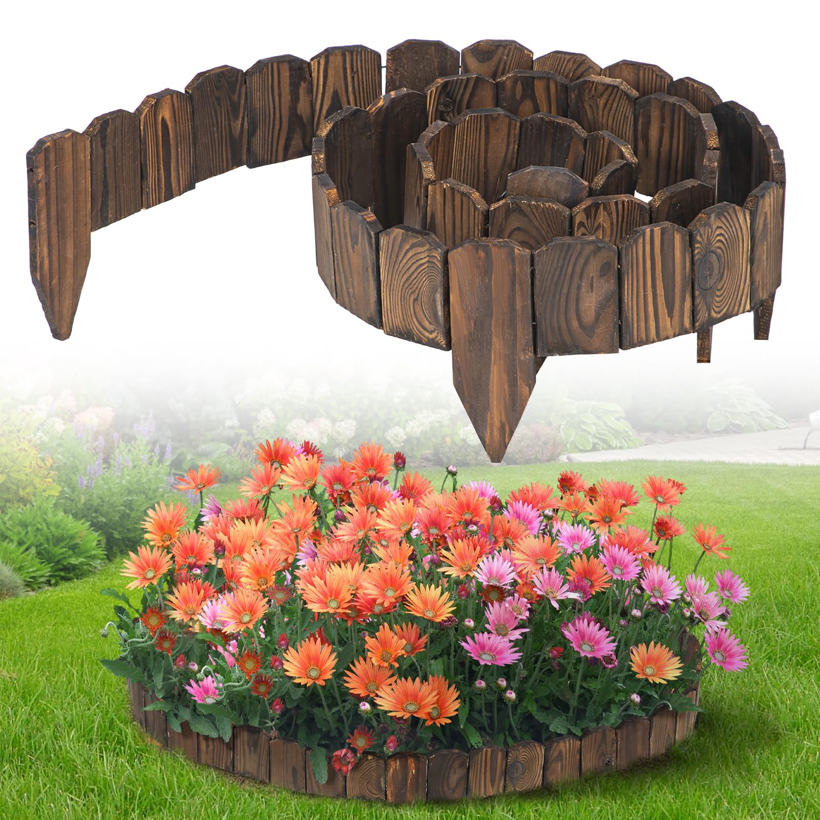 Biubee front view of 9.6ft landscape edging showing natural finish and length benefit