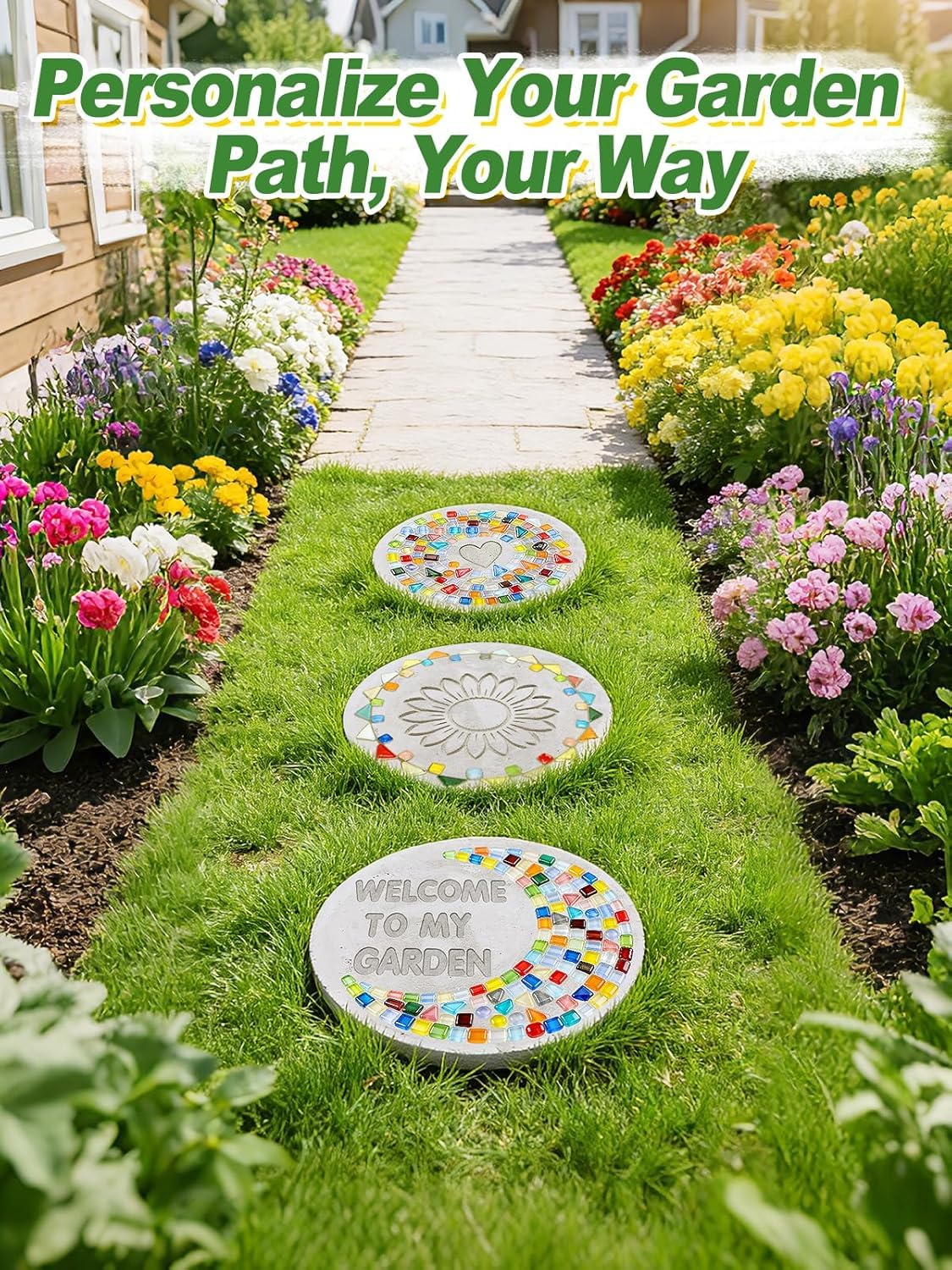 Biubee finished stepping stone placed in garden showing lasting outdoor appeal