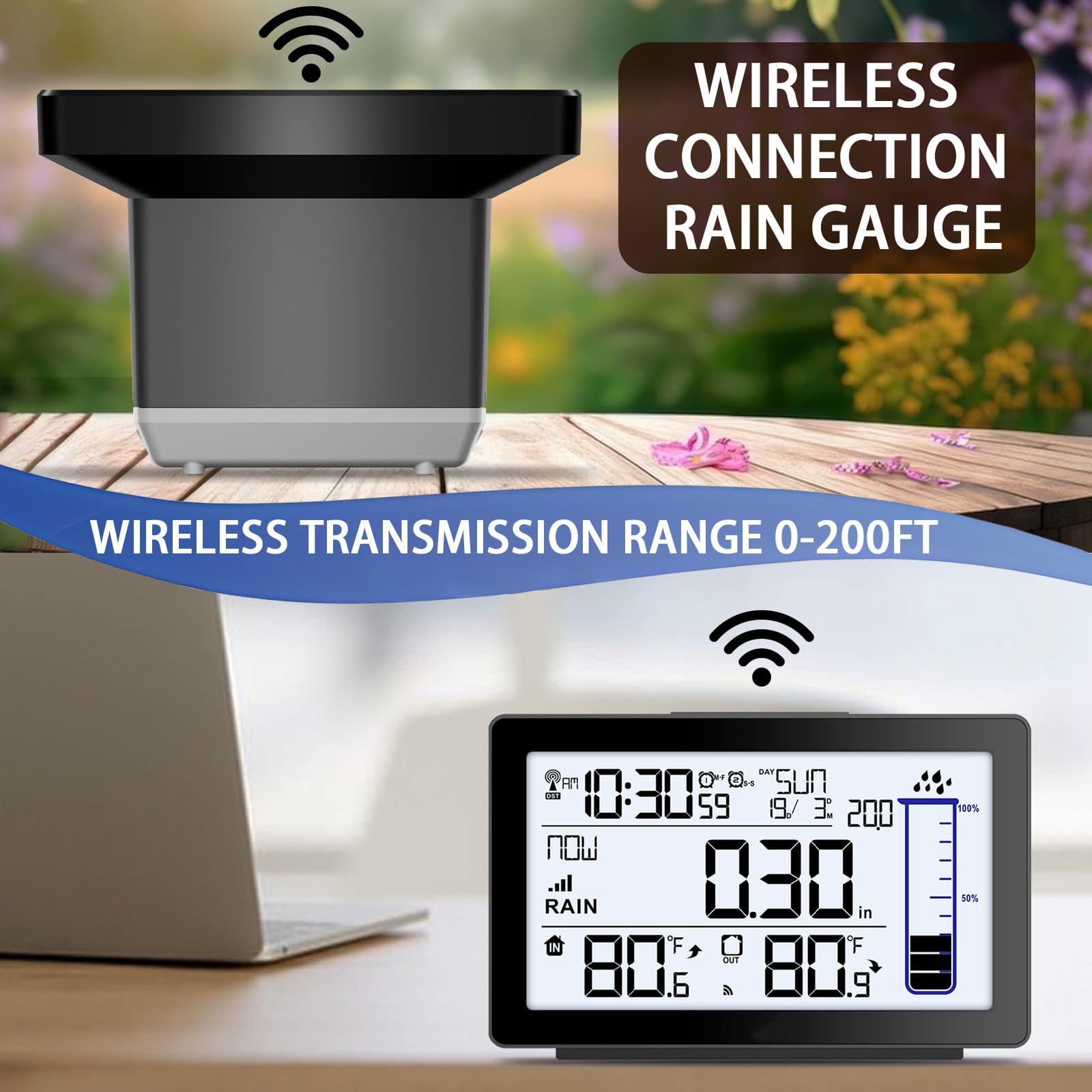 BIUWING indoor console display with rainfall totals and temperature for quick household monitoring