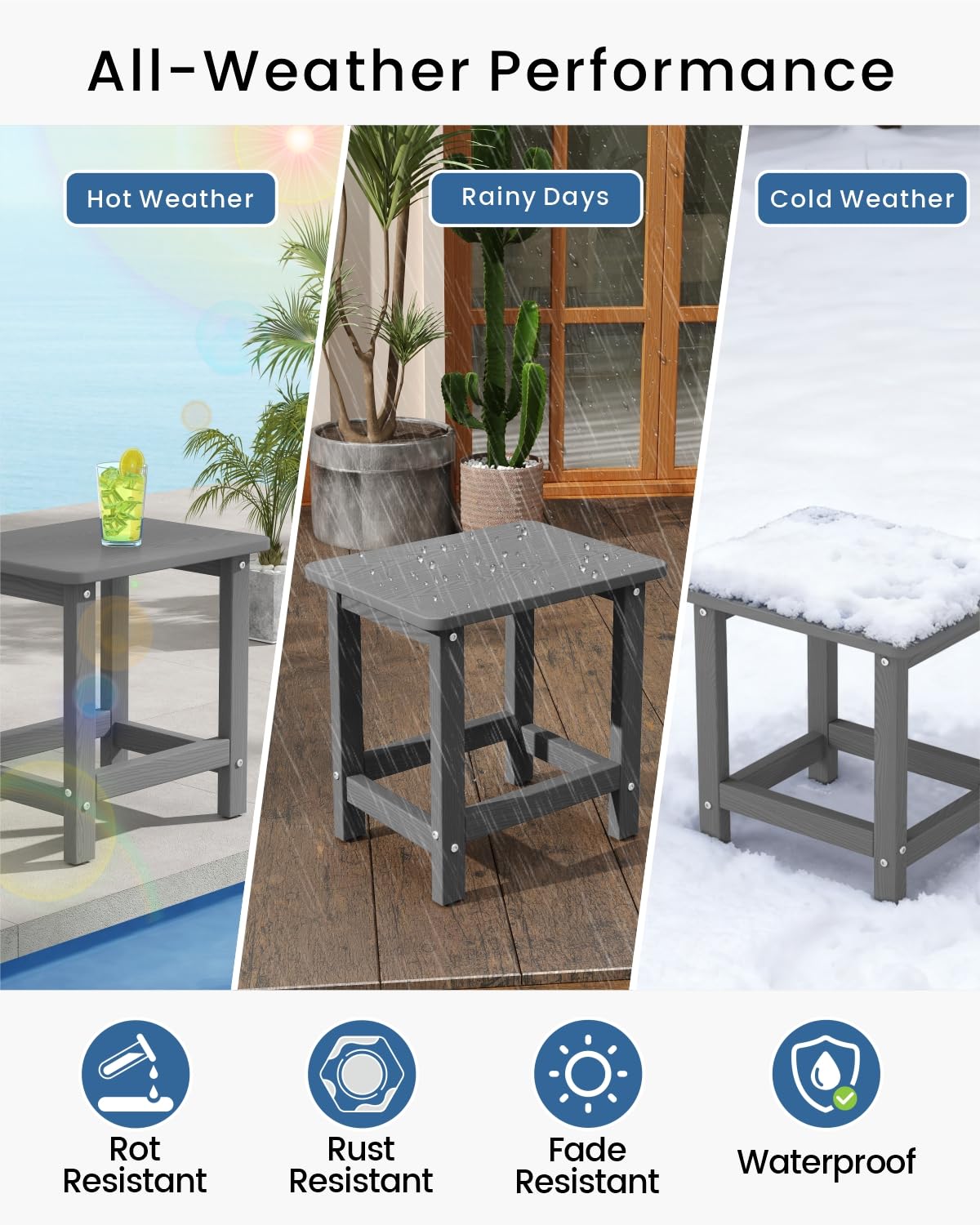 BIVODA table placed beside Adirondack chair showing perfect patio pairing