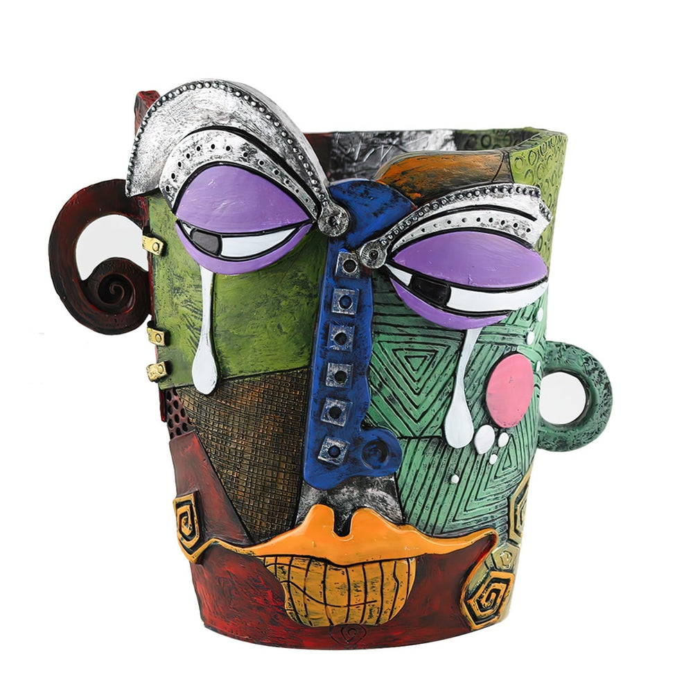 BJVF front view of Picasso-inspired face planter showing bold colors and shape, adds artistic flair