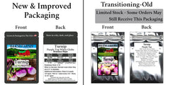 B&KM Farms mylar seed packets close-up showing moisture protection