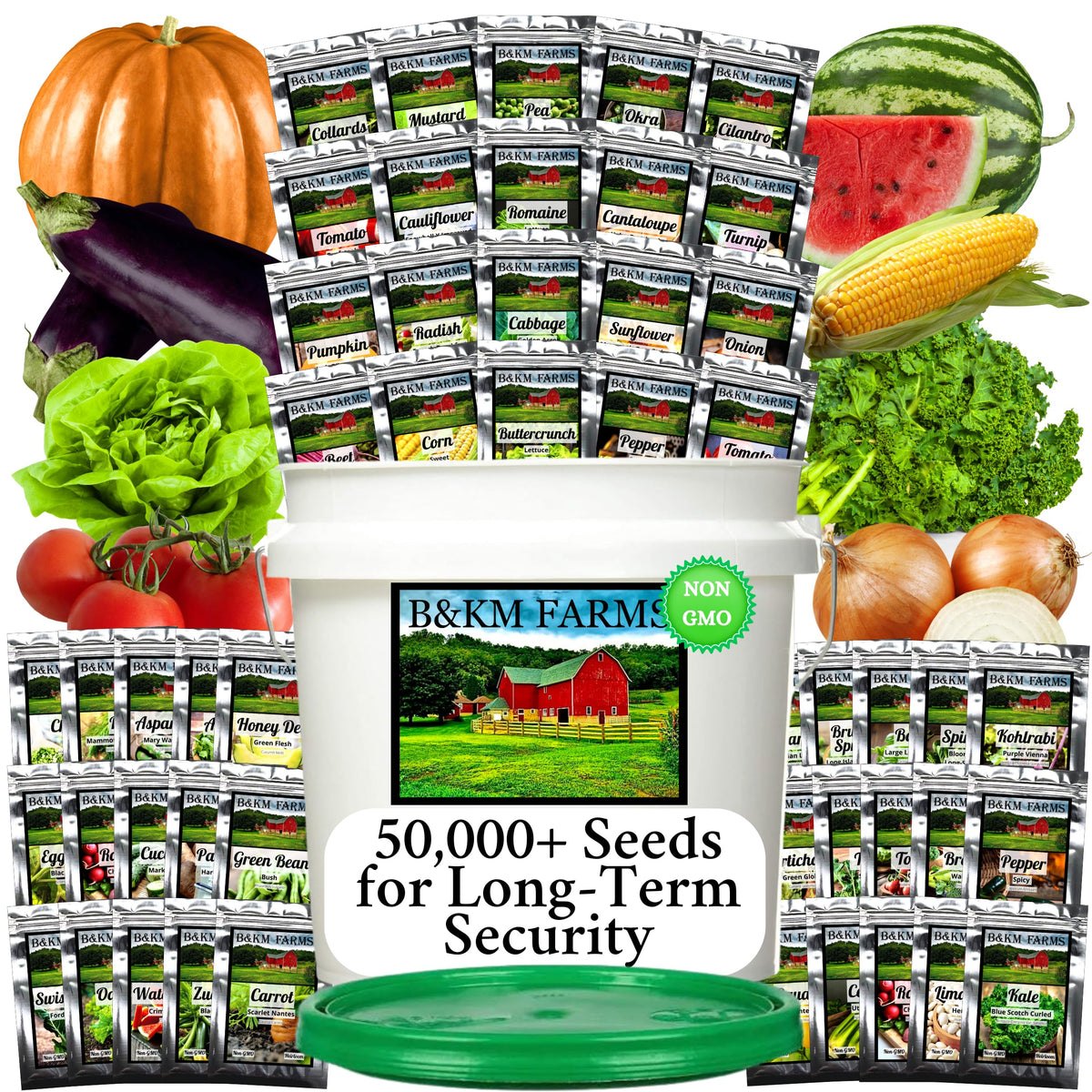 B&KM Farms bucket with seed kit demonstrating durable storage
