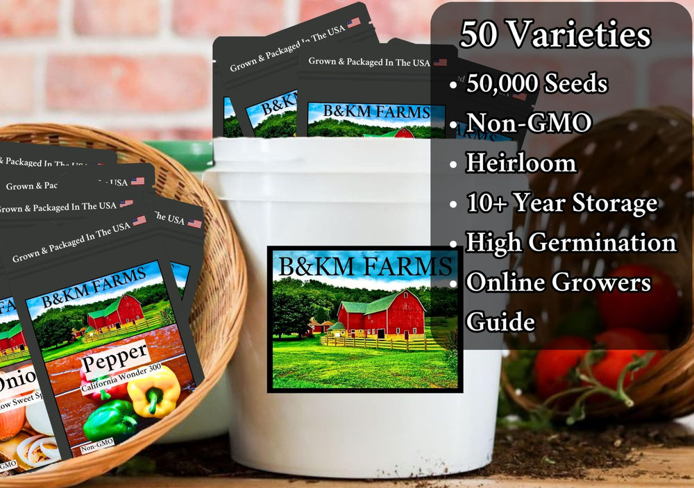 B&KM Farms assorted loose seeds on tabletop showing variety