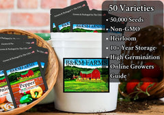 B&KM Farms assorted loose seeds on tabletop showing variety