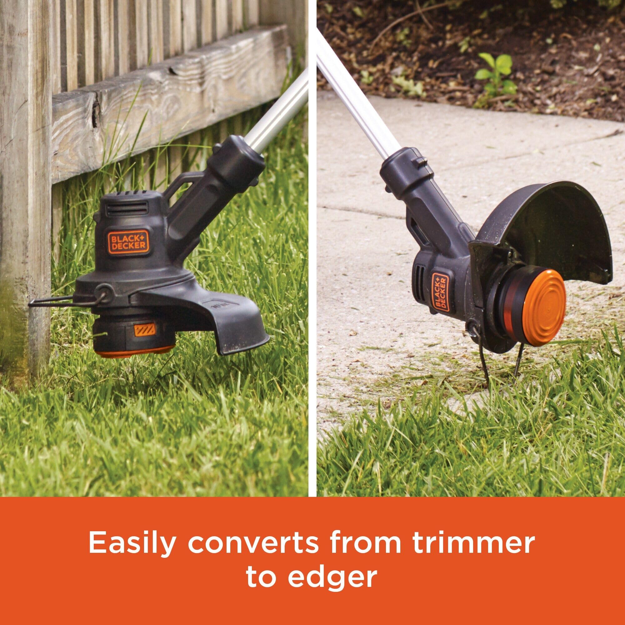 BLACK+DECKER blower side profile in use clears leaves quickly and reduces cleanup time