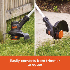 BLACK+DECKER blower side profile in use clears leaves quickly and reduces cleanup time