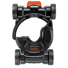 BLACK+DECKER close-up of mower deck detail, shows durable construction and fit