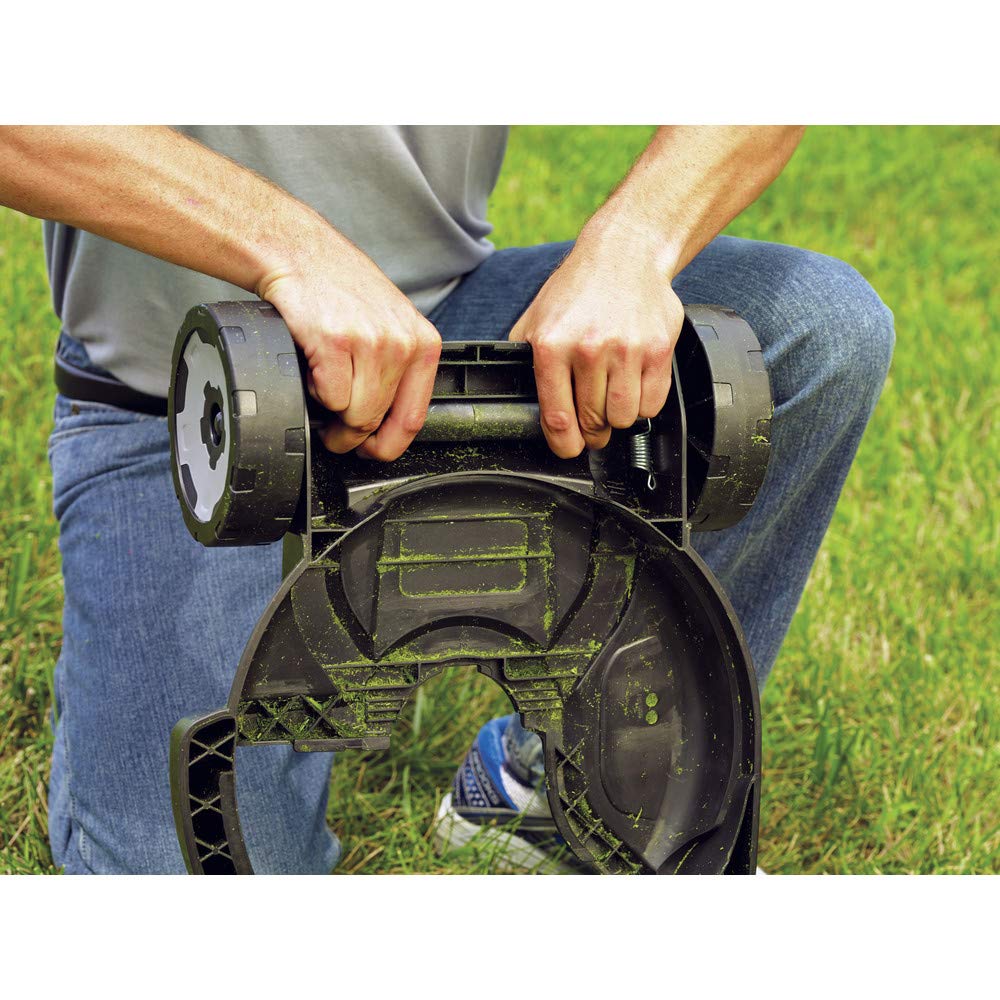 BLACK+DECKER deck attached to trimmer mowing small yard, improves maneuverability