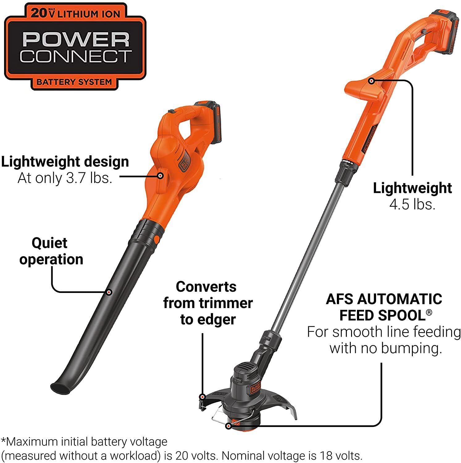 BLACK+DECKER trimmer rotating head close-up shows conversion to edger for precise borders