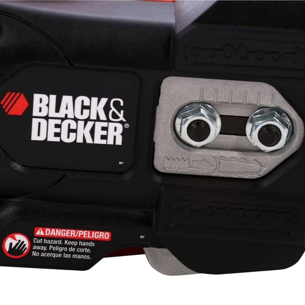 BLACK+DECKER bar and chain assembly displayed for quick maintenance access