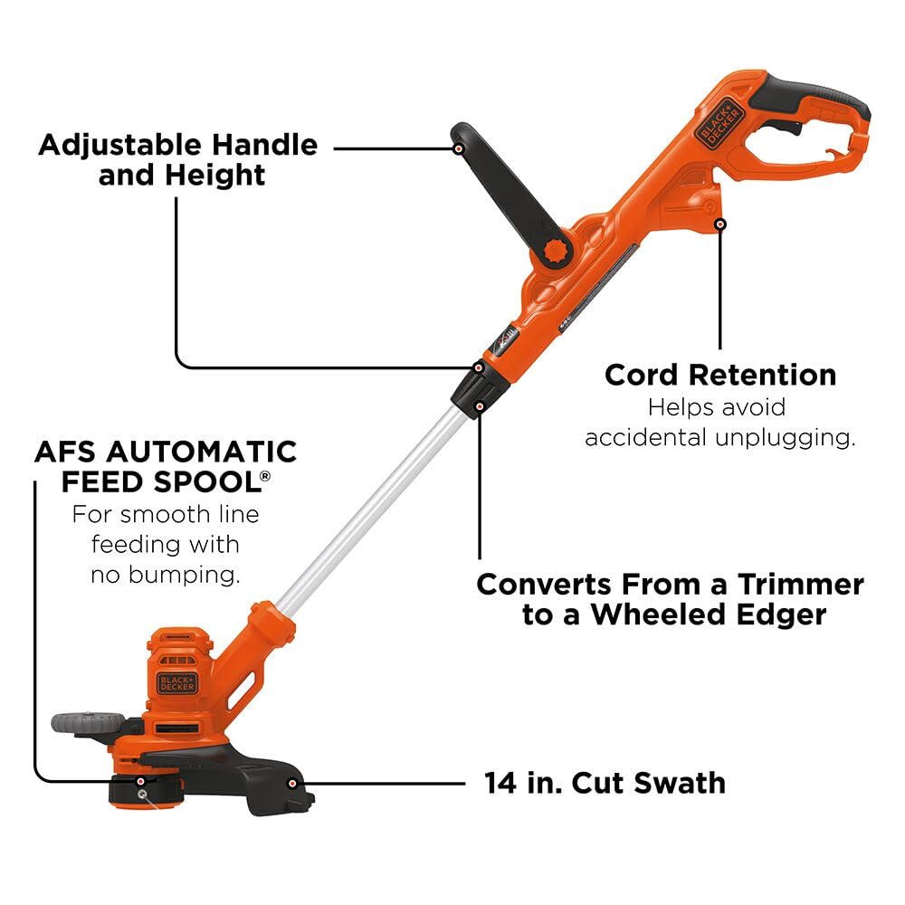 BLACK+DECKER close detail of wheeled edge guide for precise lawn borders and smoother edging