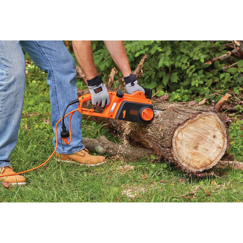BLACK+DECKER CS1216 beside a foot for scale showing real-world size