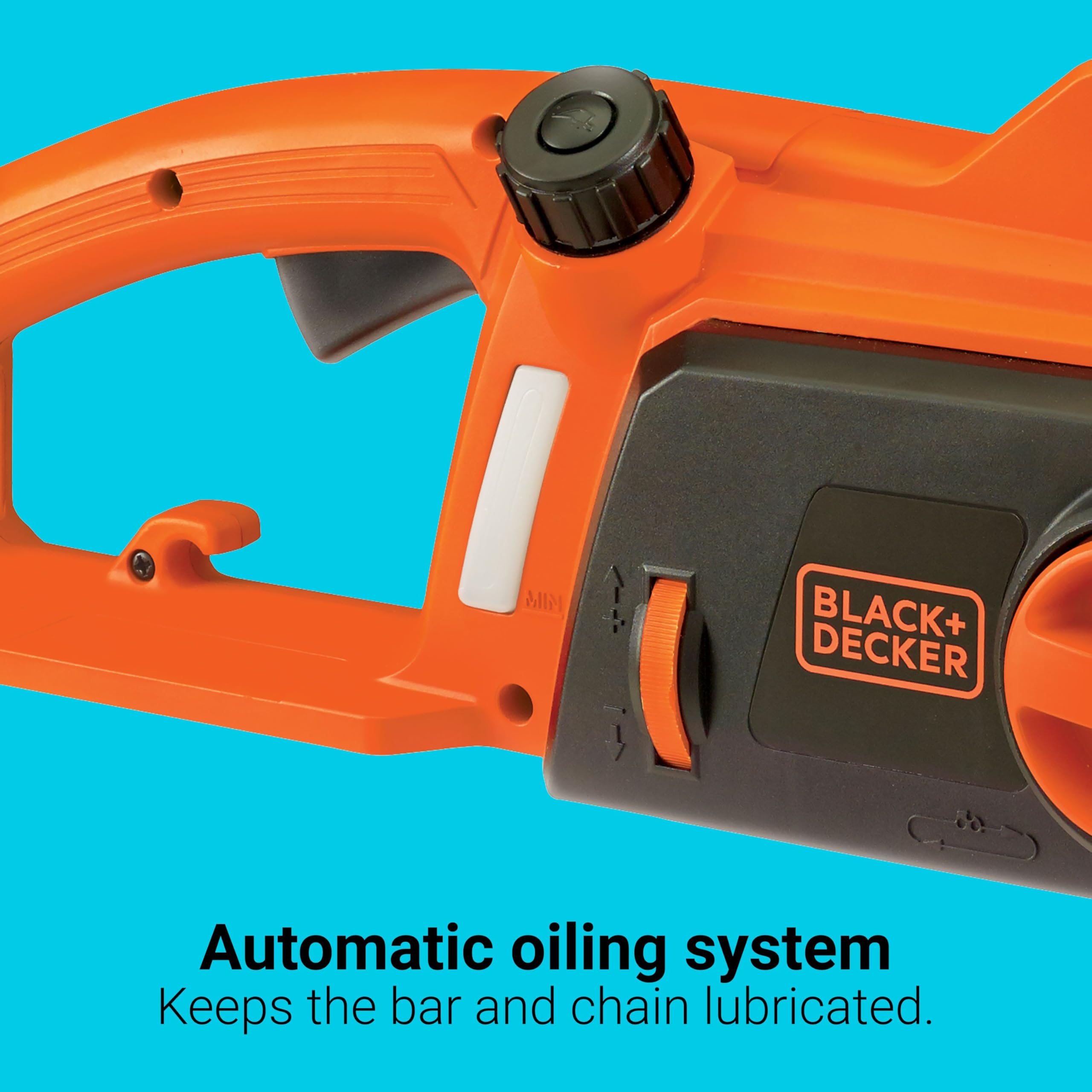BLACK+DECKER CS1216 tool-free tensioning knob showing quick adjustments