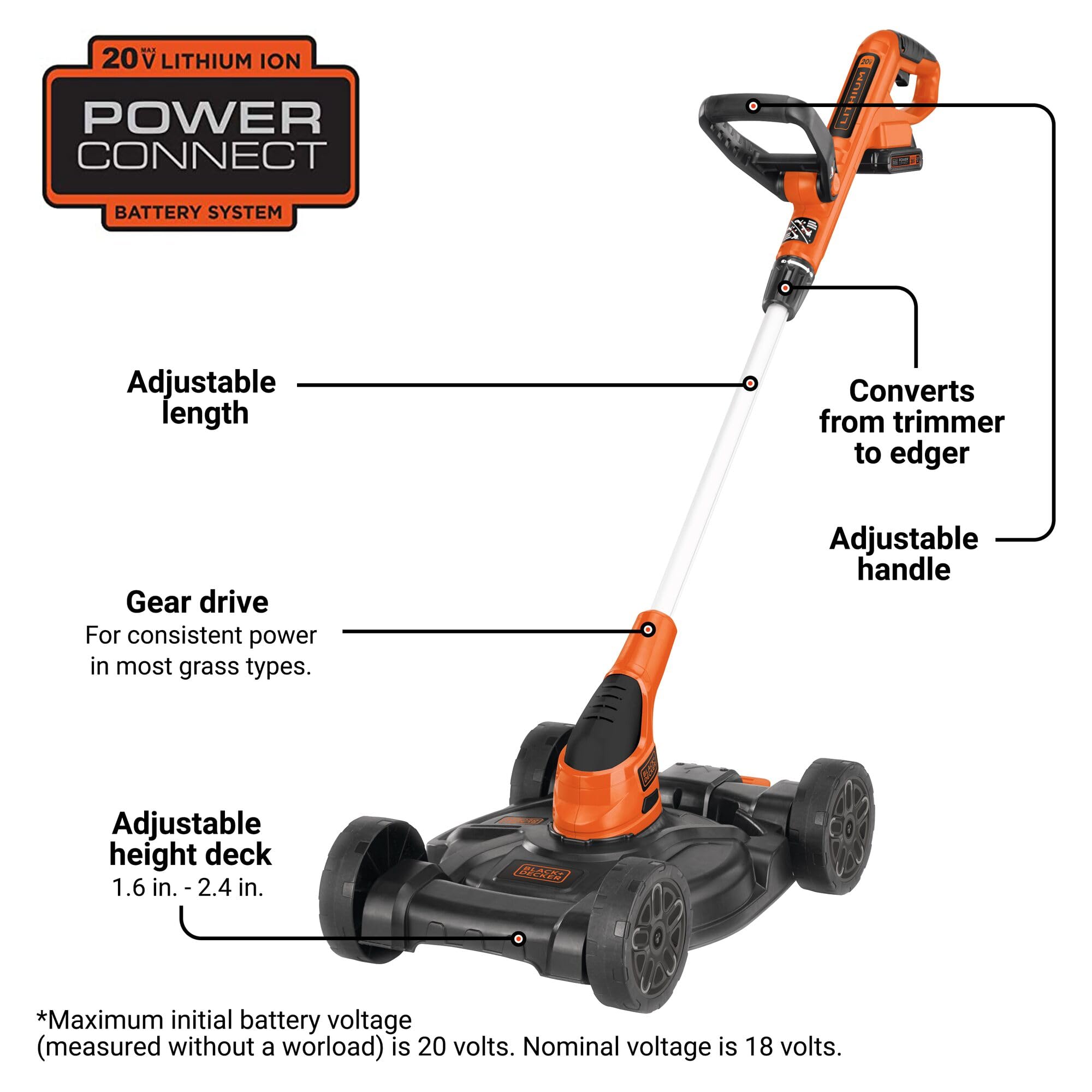BLACK+DECKER close-up of detachable wheeled deck demonstrating quick conversion