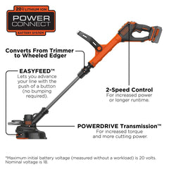BLACK+DECKER EASYFEED head close-up showing button feed for fast line changes