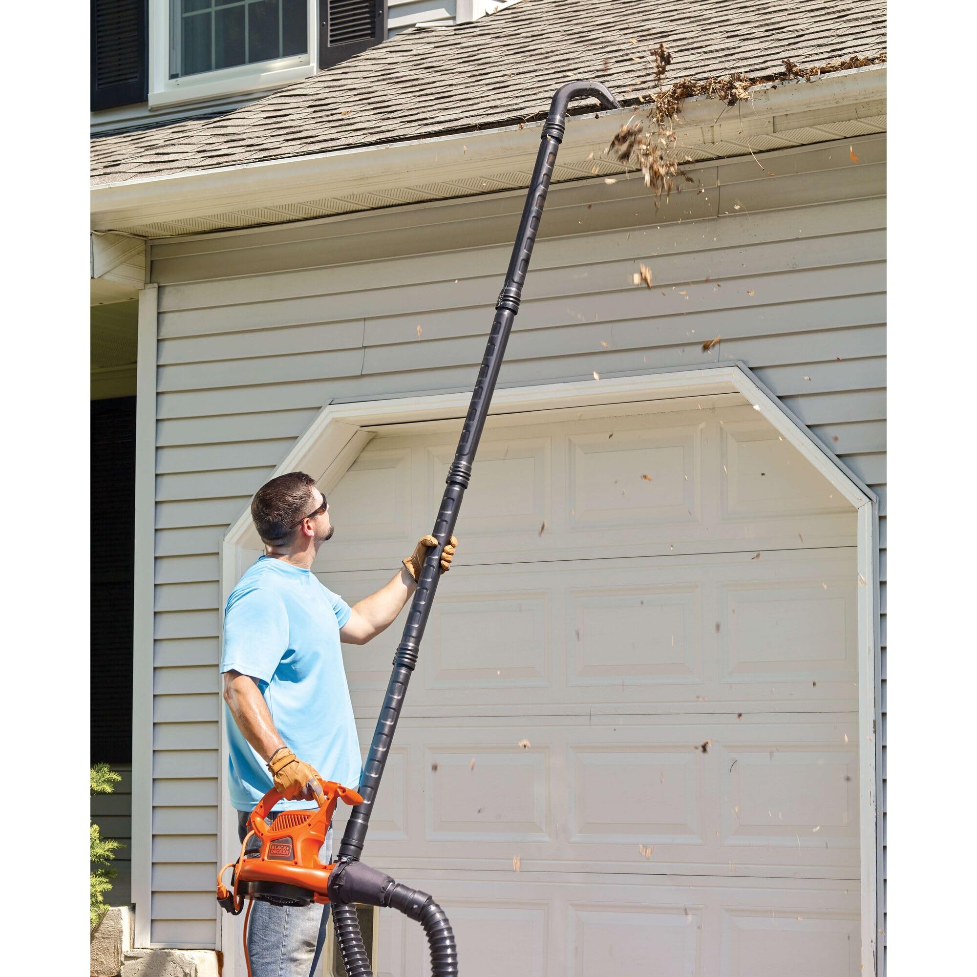 BLACK+DECKER extended tubes showing full 12-foot reach for safer ground cleaning