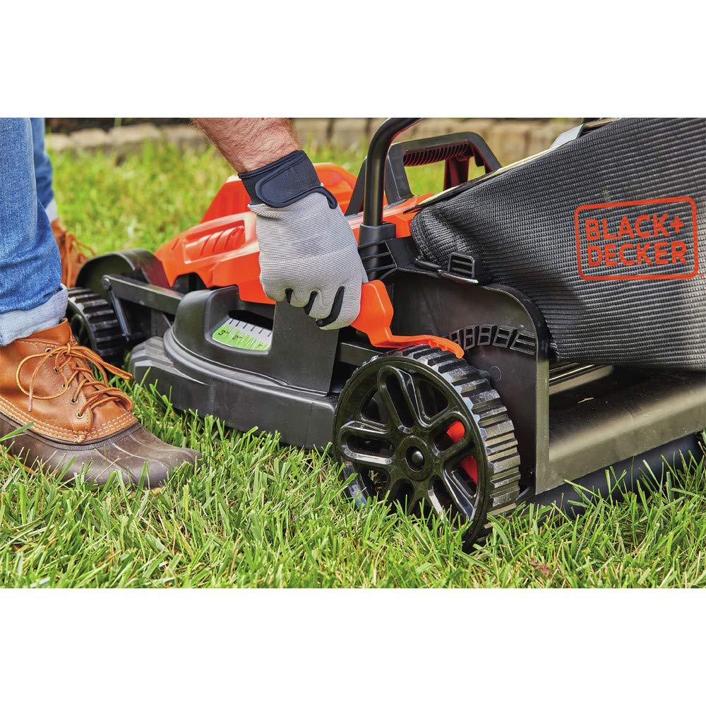 BLACK+DECKER mower in use on a small yard for quick, efficient trimming
