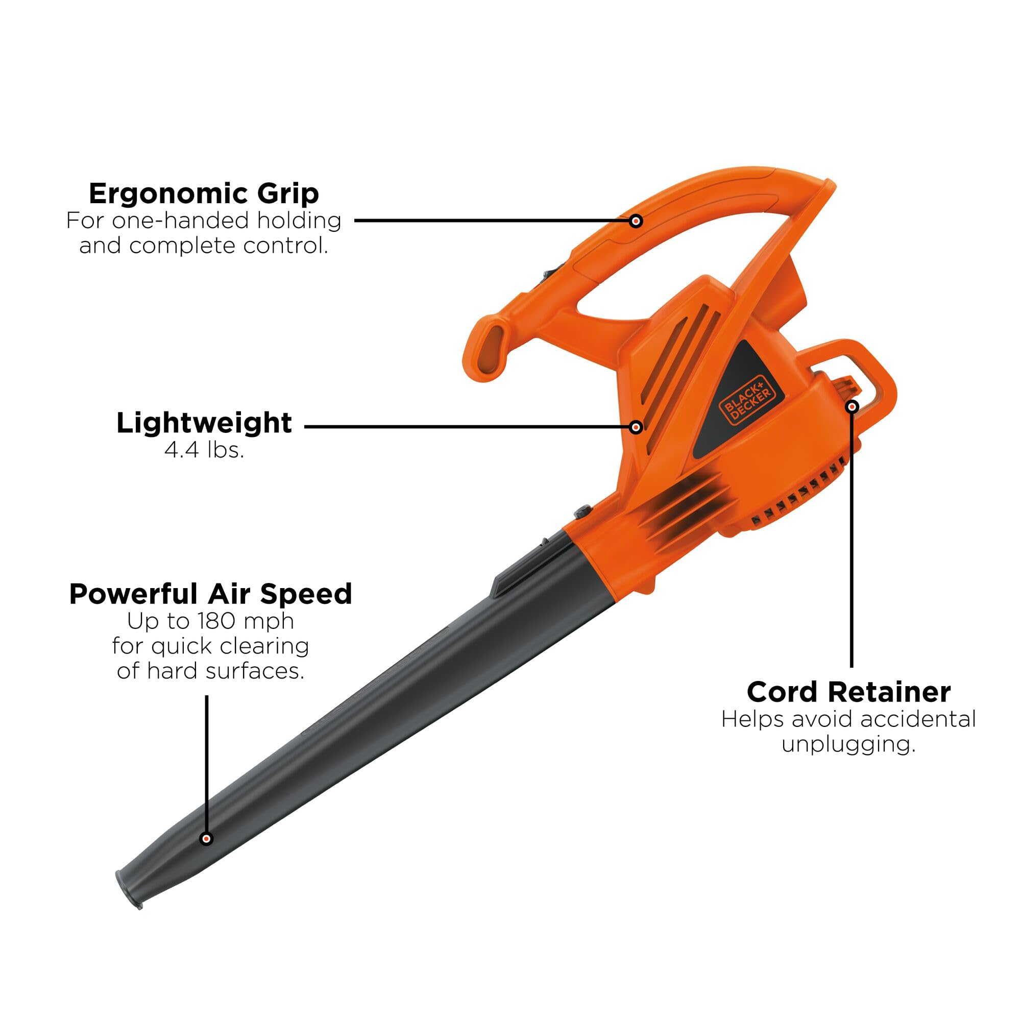 BLACK+DECKER LB700 detalle del tubo enfocando flujo de aire concentrado