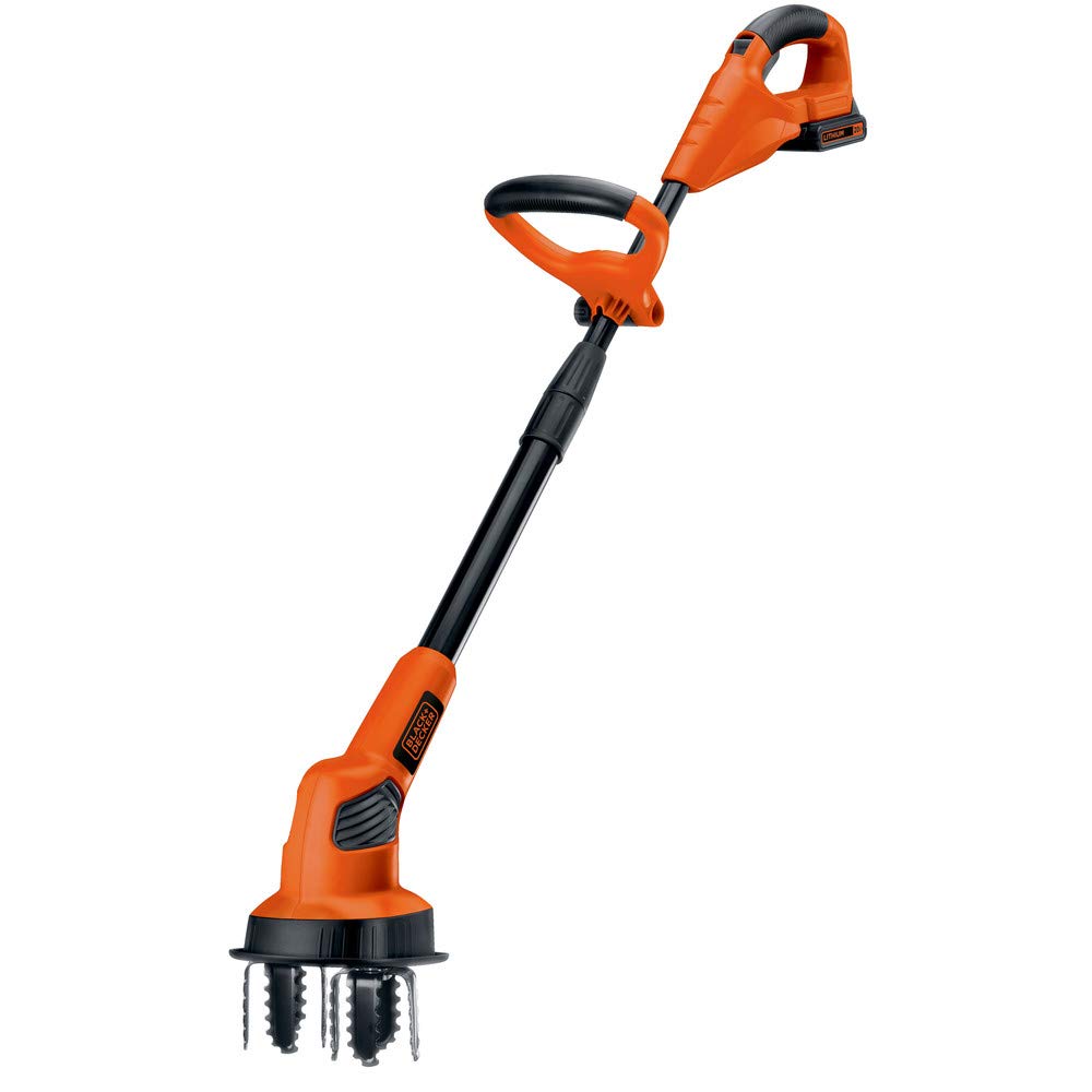 BLACK+DECKER LGC120 front view showing compact cultivator for easy maneuvering