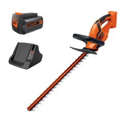 BLACK+DECKER front view of trimmer showing 24-inch blades and portable design for faster trimming