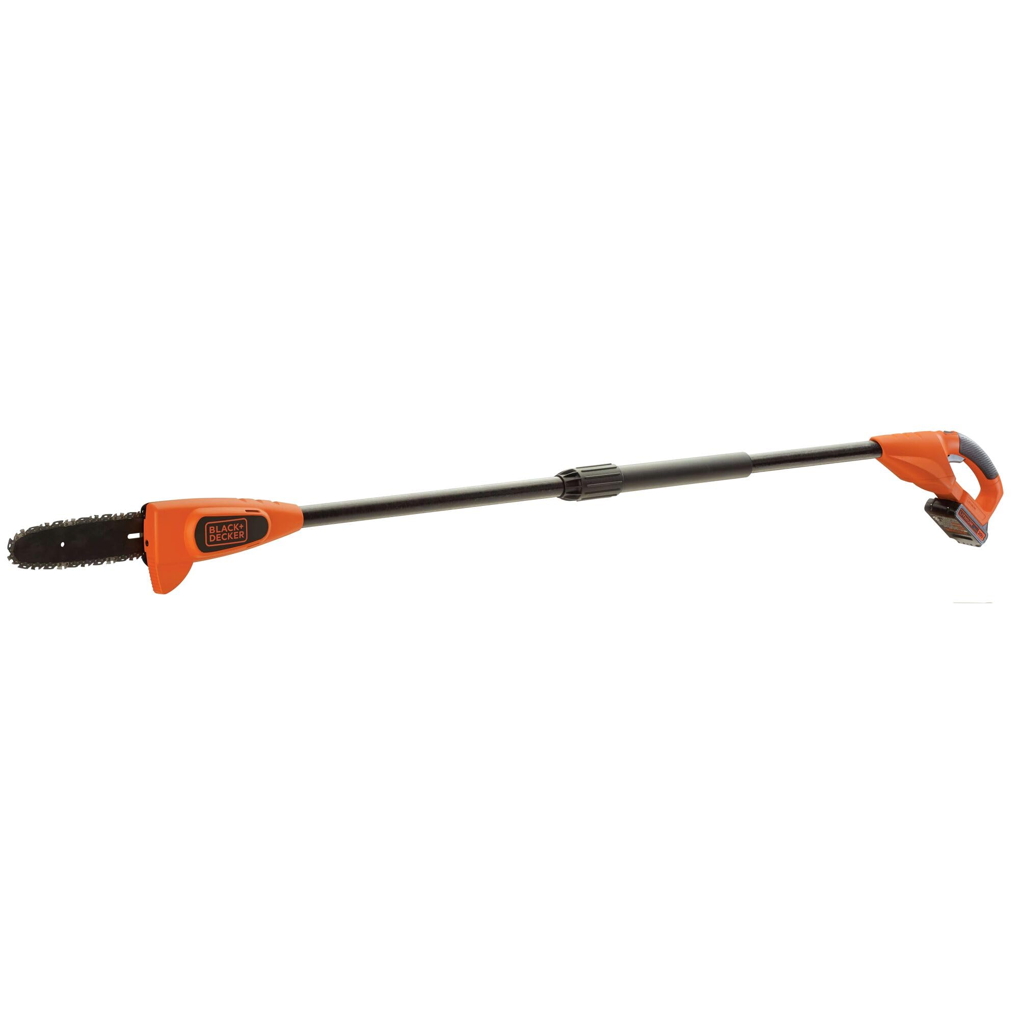 BLACK+DECKER pole saw extended to show reach offering up to 14-foot overhead access