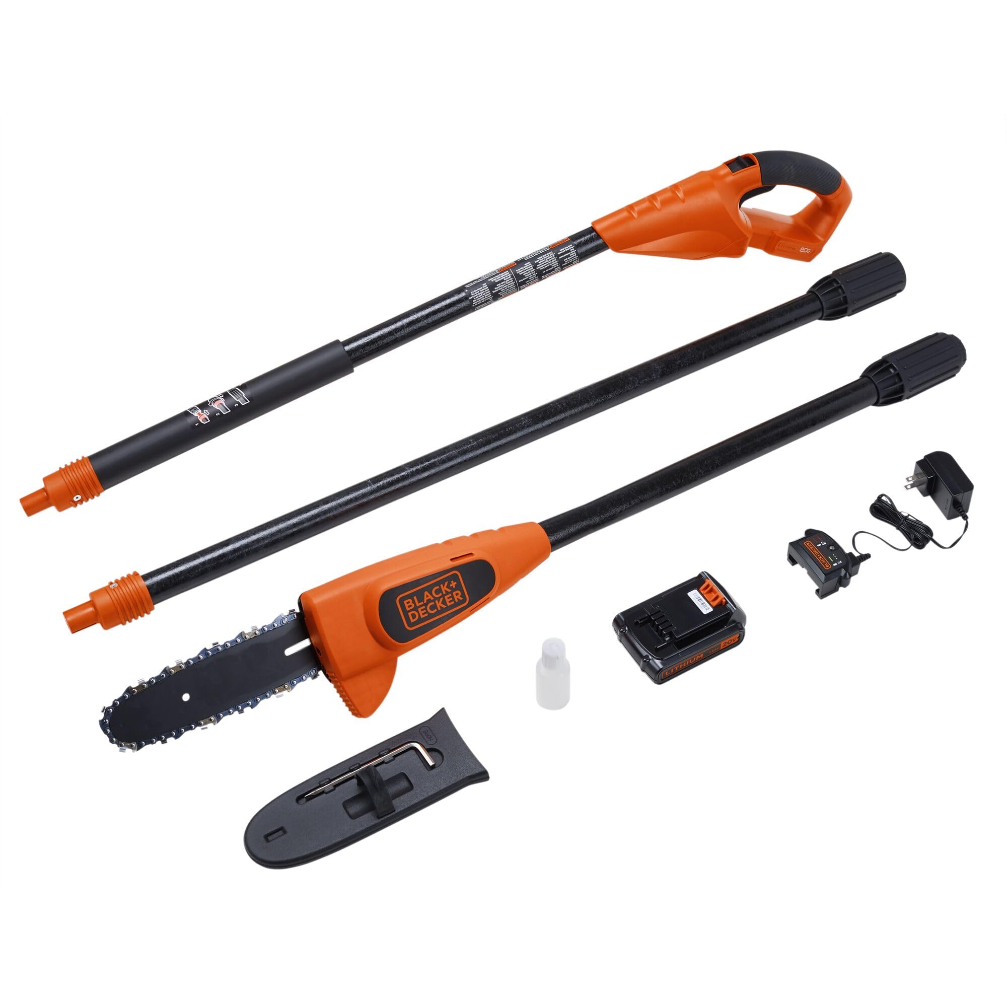 BLACK+DECKER oil bottle, wrench and blade guard included for easy maintenance