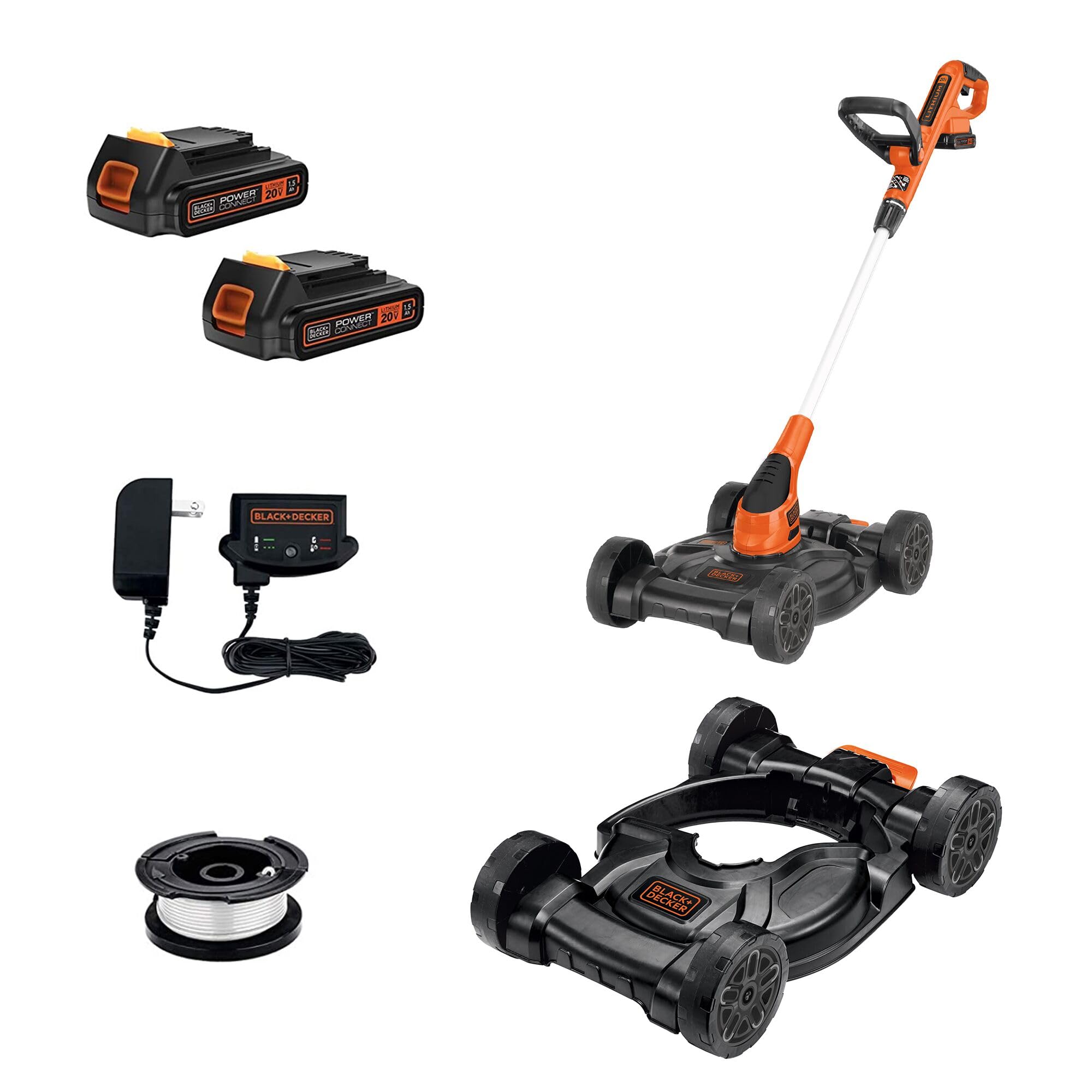 BLACK+DECKER front view of MTC220 showing trimmer and mower benefits