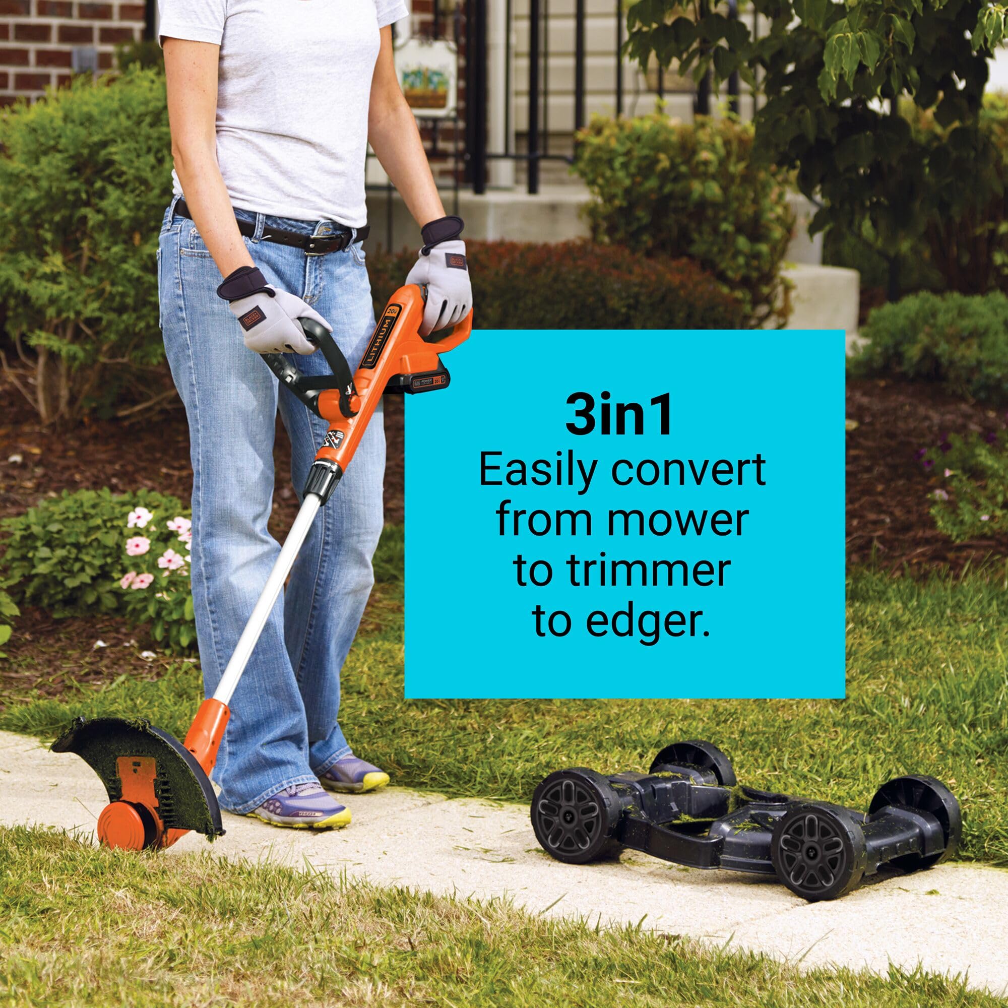 BLACK+DECKER trimmer head detail highlighting AFS automatic feed spool benefit